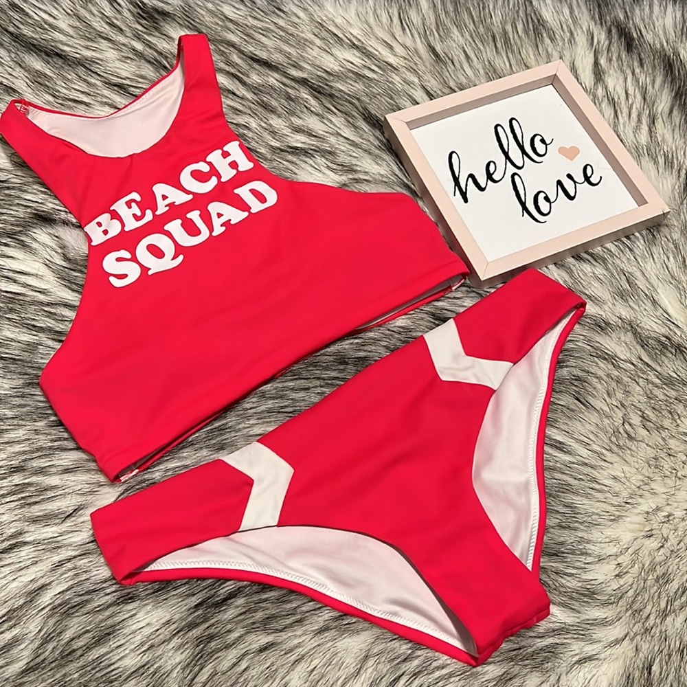 PINK Victoria’s Secret Beach Squad Racerback Bikini Set, Small Bottoms/XS Top